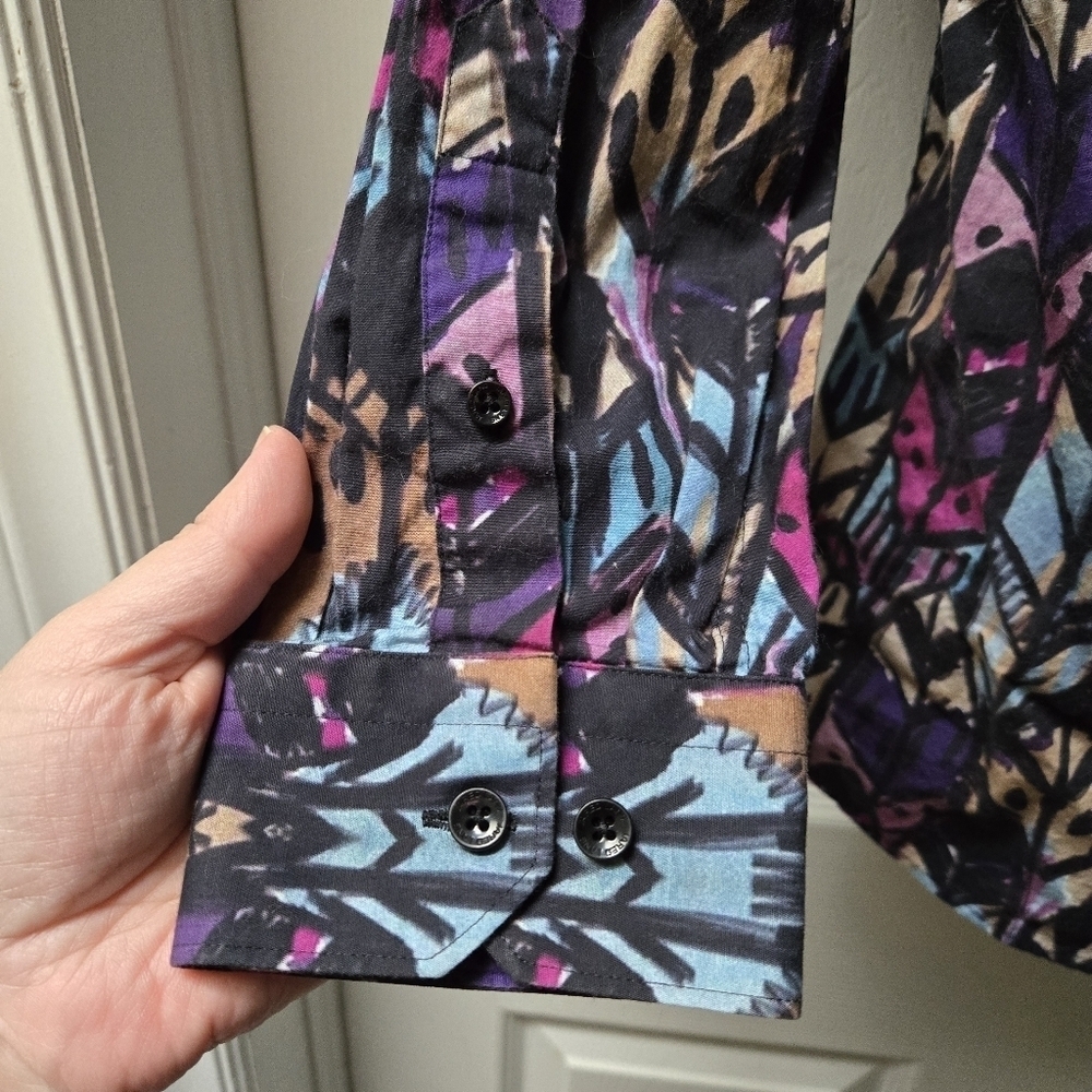 Jared Lang Geometric Print Long Sleeve Button Up Shirt - Picture 5 of 7